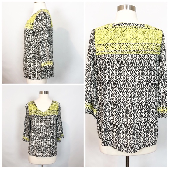 Maeve V Neck Printed Blouse Yellow Embroidery S - Picture 6 of 8